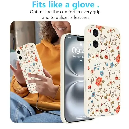 iPhone 16 uchun OOK guli g'ilofi, yoqimli oq vintaj gulli | Yumshoq TPU, ayollar va qizlar uchun zarbga chidamli himoya telefoni g'ilofi 