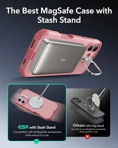 ESR for iPhone 16 Case with Stand, 23 ft Military-Grade Drop Protection, Heavy Duty Magnetic Phone Case, Compatible with MagSafe Accessories, Cyber Series, Pink - 6