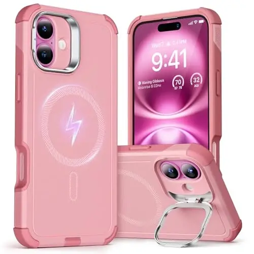 ESR for iPhone 16 Case with Stand, 23 ft Military-Grade Drop Protection, Heavy Duty Magnetic Phone Case, Compatible with MagSafe Accessories, Cyber Series, Pink - ESR (1)