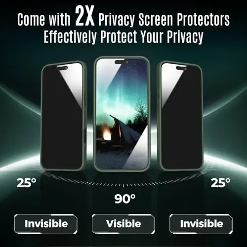 iPhone 16 uchun Symcele g‘ilofi, MagSafe bilan mos, X2 maxfiylik ekrani himoyachilari bilan, [Kamera himoyasi] [15FT Harbiy tomchidan himoya] Zarba o‘tkazmaydigan telefon g‘ilofi, 6,1