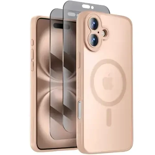 iPhone 16 uchun Symcele g'ilofi, MagSafe bilan mos, X2 Privacy Screen himoyachilari bilan, [Kamera himoyasi] [15FT harbiy darajadagi zarbadan himoya] Zarba o'tkazmaydigan telefon g'ilofi, 6.1