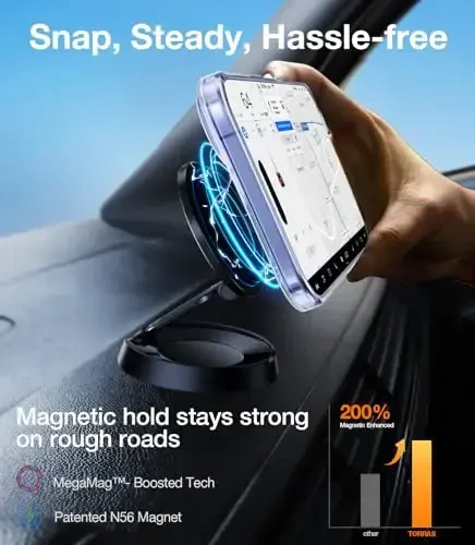 iPhone 16 uchun TORRAS Diamond Clear gʻilofi | Kuchli magnit va choksiz stend, MagSafe uchun mos, harbiy darajadagi zarbadan himoya, mustahkam sozlanishi oʻrnatilgan tayanch, ingichka sargʻayishga qarshi - 5