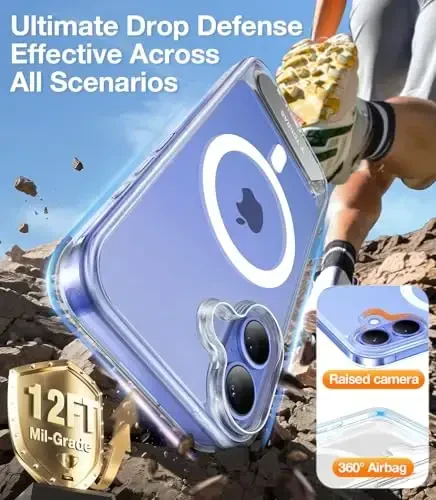 iPhone 16 uchun TORRAS Diamond Clear gʻilofi | Kuchli magnit va choksiz stend, MagSafe uchun mos, harbiy darajadagi zarbadan himoya, mustahkam sozlanishi oʻrnatilgan tayanch, ingichka sargʻayishga qarshi - 6