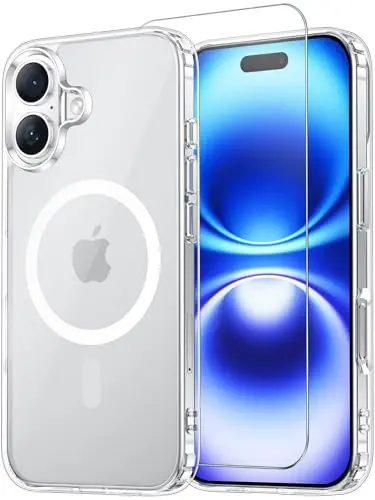 iPhone 16 учун Temdan tiniq holat, [Magsafe bilan mos][Sararmaydigan][Harbiy darajada himoya] iPhone 16 учун zarbaga chidamli yupqa magnit telefon holati, Shaffof 