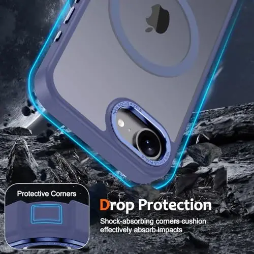 Anuck Case for iPhone 16e Case Magnetic Phone Case Compatible with MagSafe, Soft TPU Bumper Hard Translucent Matte Back Slim Fit Shockproof Protective Cover for Men Women Girls - Blue - 4