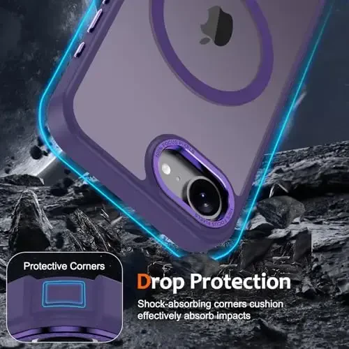 Anuck Case for iPhone 16e Case Magnetic Phone Case Compatible with MagSafe, Soft TPU Bumper Hard Translucent Matte Back Slim Fit Shockproof Protective Cover for Men Women Girls - Dark Purple - 4