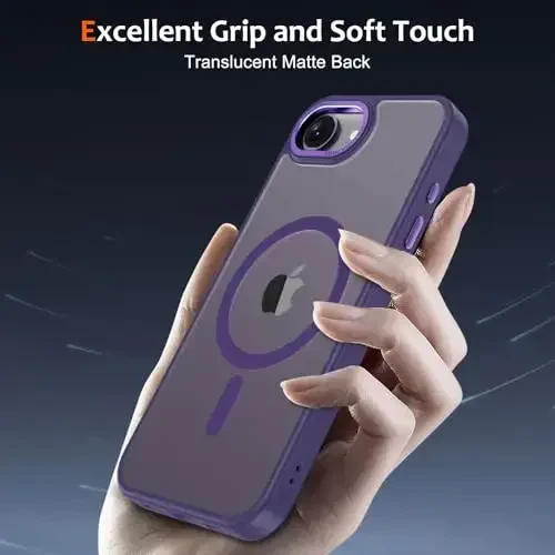 Anuck Case for iPhone 16e Case Magnetic Phone Case Compatible with MagSafe, Soft TPU Bumper Hard Translucent Matte Back Slim Fit Shockproof Protective Cover for Men Women Girls - Dark Purple - 5