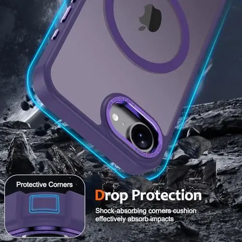 Anuck Case for iPhone 16e Case Magnetic Phone Case Compatible with MagSafe, Soft TPU Bumper Hard Translucent Matte Back Slim Fit Shockproof Protective Cover for Men Women Girls - Dark Purple - 4