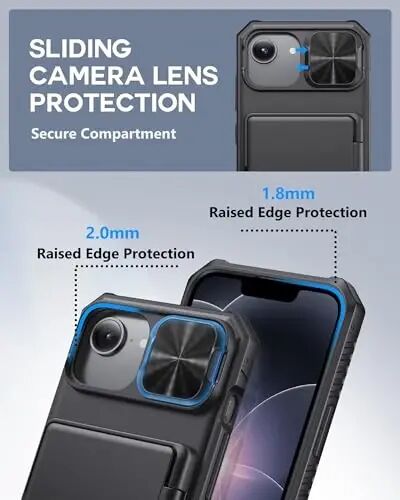 ATATOO for iPhone 16e Case Wallet, Built-in Card Holder (3-5 Cards) [RFID Blocking] & Slide Camera Cover, Military Grade Protection, Rugged Silicone Phone Case for iPhone 16e 6.1