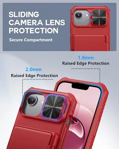 ATATOO for iPhone 16e Case Wallet, Built-in Card Holder (Store 3-5 Cards) & Slide Lens Cover, Military Grade Protection, Rugged Silicone Protective Phone Cover for iPhone 16e 6.1