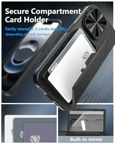 ATATOO for iPhone 16e Case Wallet, Built-in Card Holder (3-5 Cards) & Stand & Camera Cover, Military Grade Protection Rugged Silicone Kickstand Phone Case for iPhone 16e 6.1