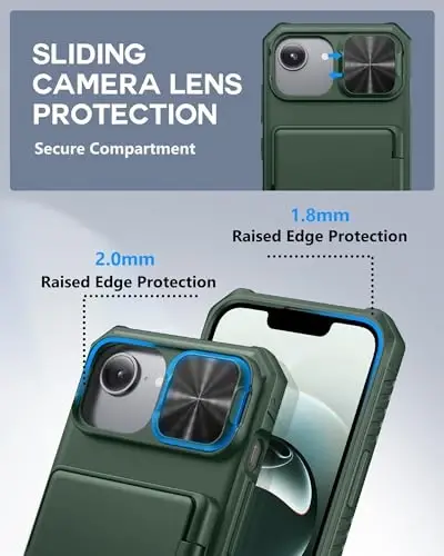 ATATOO for iPhone 16e Case, Built-in Card Holder (Store 3-5 Cards) & Sliding Camera Cover, Military Grade Protection, Heavy Duty Sturdy Durable Wallet Phone Case for iPhone 16e 6.1