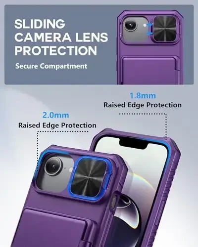 ATATOO for iPhone 16e Case, Built-in Card Holder (Store 3-5 Cards) & Slide Camera Cover & RFID Blocking, Military Grade Protection, Hard Wallet Phone Case for iPhone 16e 6.1