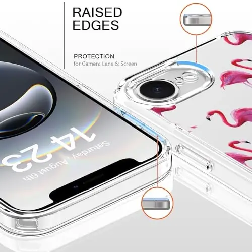 bicol for iPhone 16e Case with Screen Protector, Enhanced Camera Protection, Crystal Acrylic Clear with Fashionable Pattern Designs for Girls Women, Slim Fit Protective Phone Cover, Flamingos - 2