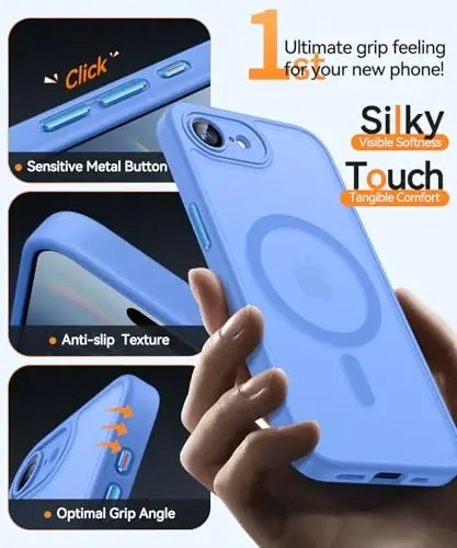CANSHN Magnetic for iPhone 16e Case, Upgraded [Full Camera Protection] [Compatible with Magsafe] [Translucent Matte] Shockproof Protective Phone Case for iPhone 16e - Ultramarine - 5