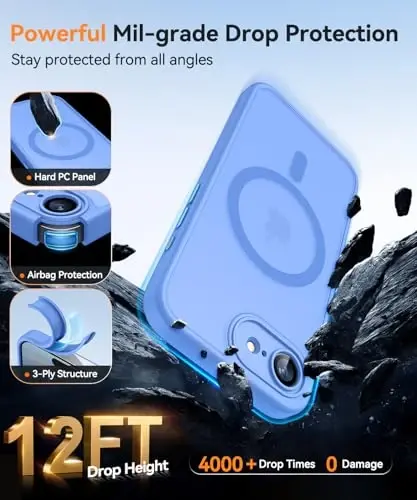 CANSHN Magnetic for iPhone 16e Case, Upgraded [Full Camera Protection] [Compatible with Magsafe] [Translucent Matte] Shockproof Protective Phone Case for iPhone 16e - Ultramarine - 6