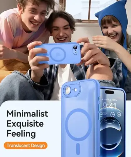CANSHN Magnetic for iPhone 16e Case, Upgraded [Full Camera Protection] [Compatible with Magsafe] [Translucent Matte] Shockproof Protective Phone Case for iPhone 16e - Ultramarine - 7