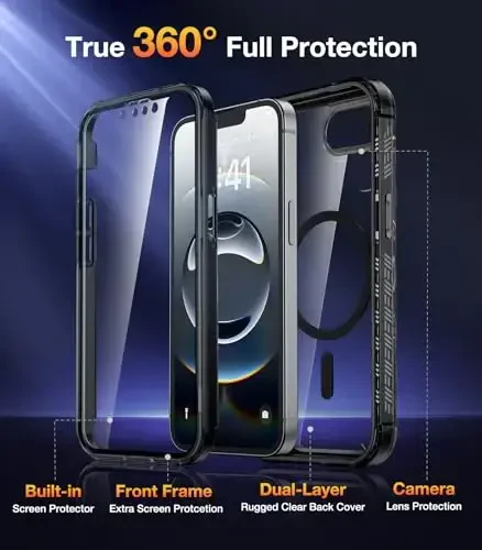 Diaclara Magnetic Designed for iPhone 16e Case, Full Body Rugged Case with Built-in Screen Protector,[Compatible with MagSafe] Soft TPU Bumper Cover for iPhone 16 E 6.1
