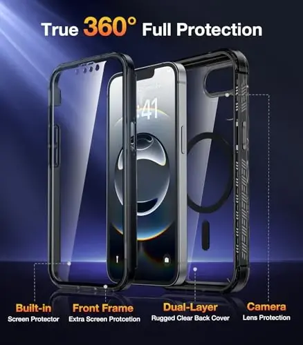 Diaclara Magnetic Designed for iPhone 16e Case, Full Body Rugged Case with Built-in Screen Protector,[Compatible with MagSafe] Soft TPU Bumper Cover for iPhone 16 E 6.1