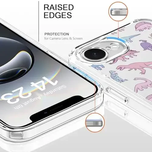 bicol for iPhone 16e Case with Screen Protector, Enhanced Camera Protection, Crystal Acrylic Clear with Fashionable Pattern Designs for Girls Women, Slim Fit Protective Phone Cover, Cute Dinosaurs - BICOL (1)