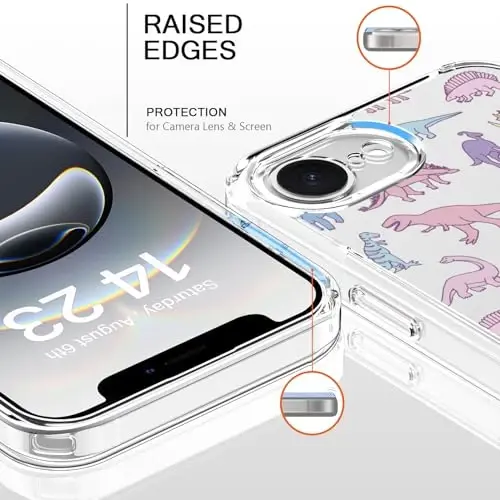 bicol for iPhone 16e Case with Screen Protector, Enhanced Camera Protection, Crystal Acrylic Clear with Fashionable Pattern Designs for Girls Women, Slim Fit Protective Phone Cover, Cute Dinosaurs - 2