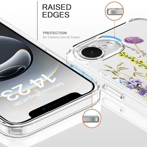 bicol for iPhone 16e Case with Screen Protector, Enhanced Camera Protection, Crystal Acrylic Clear with Fashionable Pattern Designs for Girls Women, Slim Fit Protective Phone Cover, Blooming Flowers - 2