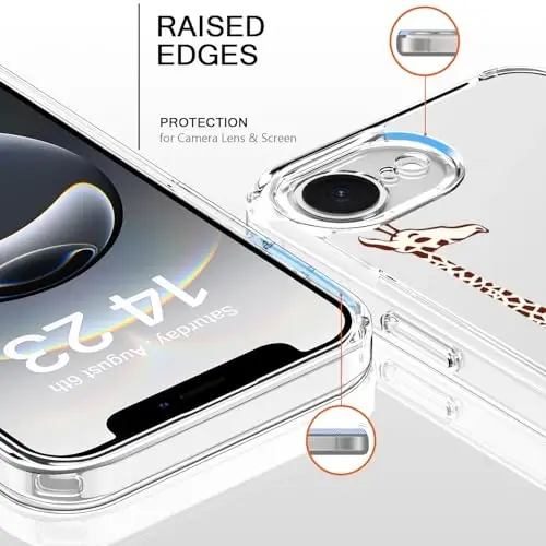 bicol for iPhone 16e Case with Screen Protector, Enhanced Camera Protection, Crystal Acrylic Clear with Fashionable Pattern Designs for Girls Women, Slim Fit Protective Phone Cover, Cute Giraffe - 2