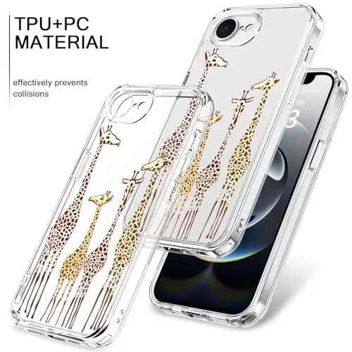 bicol for iPhone 16e Case with Screen Protector, Enhanced Camera Protection, Crystal Acrylic Clear with Fashionable Pattern Designs for Girls Women, Slim Fit Protective Phone Cover, Cute Giraffe - 3