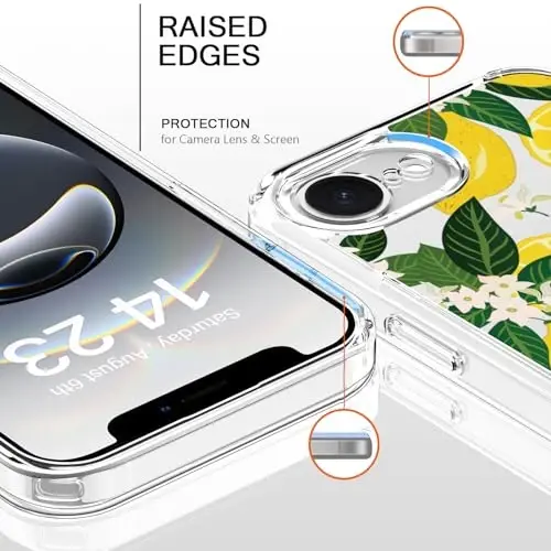 bicol for iPhone 16e Case with Screen Protector, Enhanced Camera Protection, Crystal Acrylic Clear with Fashionable Pattern Designs for Girls Women, Slim Fit Protective Phone Cover, Nice Lemons - 2