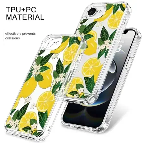 bicol for iPhone 16e Case with Screen Protector, Enhanced Camera Protection, Crystal Acrylic Clear with Fashionable Pattern Designs for Girls Women, Slim Fit Protective Phone Cover, Nice Lemons - 3
