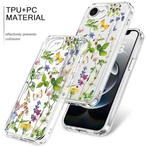 bicol for iPhone 16e Case with Screen Protector, Enhanced Camera Protection, Crystal Acrylic Clear with Fashionable Designs for Girls Women, Slim Fit Protective Phone Cover, Butterfly Flowers - 3