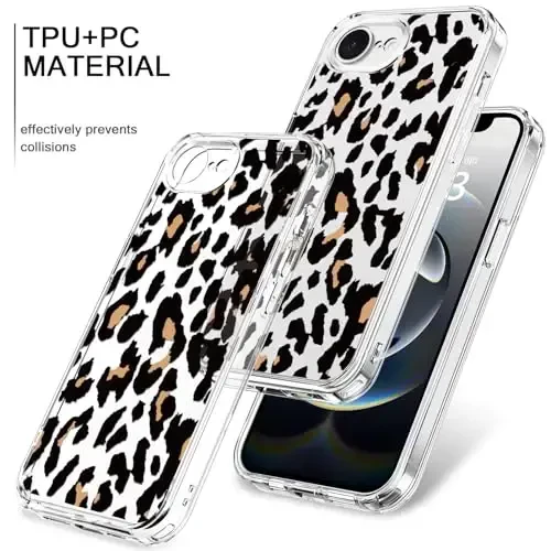 bicol for iPhone 16e Case with Screen Protector, Enhanced Camera Protection, Crystal Acrylic Clear with Fashionable Designs for Girls Women, Slim Fit Protective Phone Cover, Cheetah Leopard Print - 3