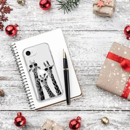 bicol for iPhone 16e Case with Screen Protector, Enhanced Camera Protection, Crystal Acrylic Clear with Fashionable Pattern Designs for Girls Women, Slim Fit Protective Phone Cover, Giraffe Family - 6