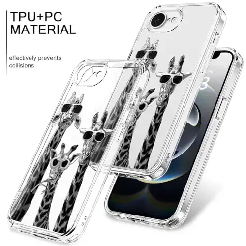 bicol for iPhone 16e Case with Screen Protector, Enhanced Camera Protection, Crystal Acrylic Clear with Fashionable Pattern Designs for Girls Women, Slim Fit Protective Phone Cover, Giraffe Family - 3