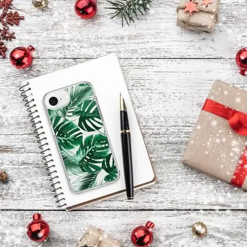 bicol for iPhone 16e Case with Screen Protector, Enhanced Camera Protection, Crystal Acrylic Clear with Fashionable Pattern Designs for Girls Women, Slim Fit Protective Phone Cover, Green Leaves - 6