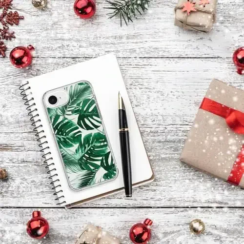 bicol for iPhone 16e Case with Screen Protector, Enhanced Camera Protection, Crystal Acrylic Clear with Fashionable Pattern Designs for Girls Women, Slim Fit Protective Phone Cover, Green Leaves - 6