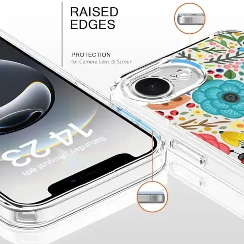 bicol for iPhone 16e Case with Screen Protector, Enhanced Camera Protection, Crystal Acrylic Clear with Fashionable Designs for Girls Women, Slim Fit Protective Phone Cover, Multi-Colored Blossoms - BICOL (1)