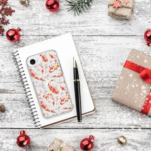 bicol for iPhone 16e Case with Screen Protector, Enhanced Camera Protection, Crystal Acrylic Clear with Fashionable Pattern Designs for Girls Women, Slim Fit Protective Phone Cover, Elegant Fishes - 6