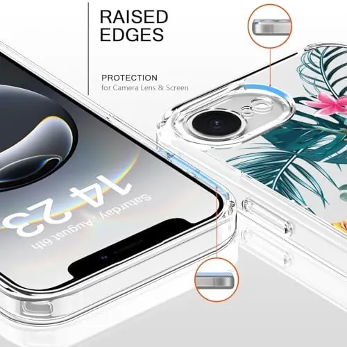 bicol for iPhone 16e Case with Screen Protector, Enhanced Camera Protection, Crystal Acrylic Clear with Fashionable Designs for Girls Women, Slim Fit Protective Phone Cover, Pink Yellow Floral - BICOL (1)