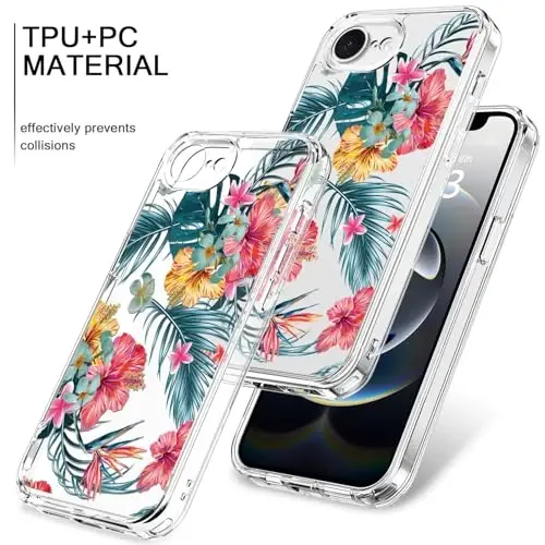bicol for iPhone 16e Case with Screen Protector, Enhanced Camera Protection, Crystal Acrylic Clear with Fashionable Designs for Girls Women, Slim Fit Protective Phone Cover, Pink Yellow Floral - 3