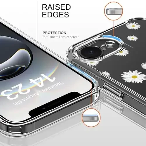 bicol for iPhone 16e Case with Screen Protector, Enhanced Camera Protection, Crystal Acrylic Clear with Fashionable Pattern Designs for Girls Women, Slim Fit Protective Phone Cover, Nice Daisy - 2