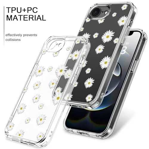 bicol for iPhone 16e Case with Screen Protector, Enhanced Camera Protection, Crystal Acrylic Clear with Fashionable Pattern Designs for Girls Women, Slim Fit Protective Phone Cover, Nice Daisy - 3