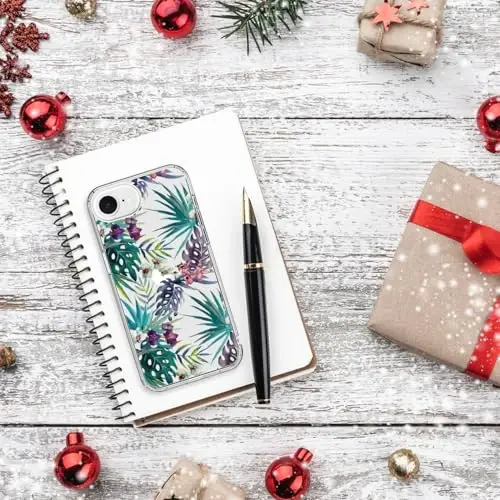 bicol for iPhone 16e Case with Screen Protector, Enhanced Camera Protection, Crystal Acrylic Clear with Fashionable Designs for Girls Women, Slim Fit Protective Phone Cover,Colored Tropical Leaves - 6