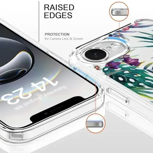 bicol for iPhone 16e Case with Screen Protector, Enhanced Camera Protection, Crystal Acrylic Clear with Fashionable Designs for Girls Women, Slim Fit Protective Phone Cover,Colored Tropical Leaves - 2
