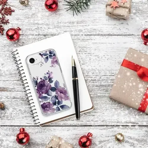 bicol for iPhone 16e Case with Screen Protector, Enhanced Camera Protection, Crystal Acrylic Clear with Fashionable Pattern Designs for Girls Women, Slim Fit Protective Phone Cover, Purple Flowers - 6