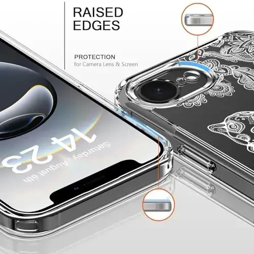 bicol for iPhone 16e Case with Screen Protector, Enhanced Camera Protection, Crystal Acrylic Clear with Fashionable Designs for Girls Women, Slim Fit Protective Phone Cover, Beautiful Elephant - 2