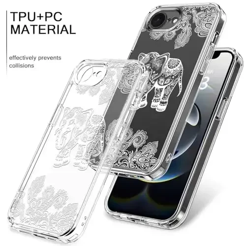 bicol for iPhone 16e Case with Screen Protector, Enhanced Camera Protection, Crystal Acrylic Clear with Fashionable Designs for Girls Women, Slim Fit Protective Phone Cover, Beautiful Elephant - 3