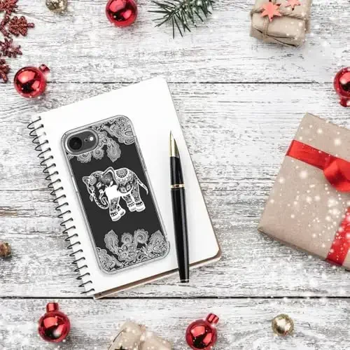 bicol for iPhone 16e Case with Screen Protector, Enhanced Camera Protection, Crystal Acrylic Clear with Fashionable Designs for Girls Women, Slim Fit Protective Phone Cover, Beautiful Elephant - 6