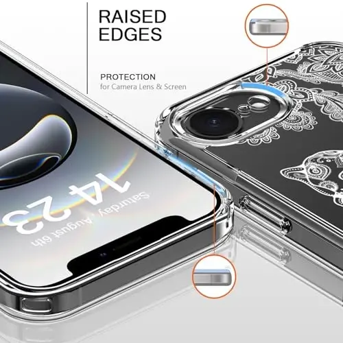 bicol for iPhone 16e Case with Screen Protector, Enhanced Camera Protection, Crystal Acrylic Clear with Fashionable Designs for Girls Women, Slim Fit Protective Phone Cover, Beautiful Elephant - 2