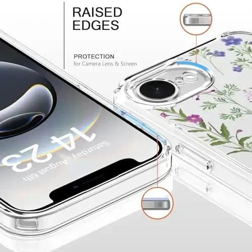 bicol for iPhone 16e Case with Screen Protector, Enhanced Camera Protection, Crystal Acrylic Clear with Fashionable Designs for Girls Women, Slim Fit Protective Phone Cover, Little Flowers Leaves - BICOL (1)